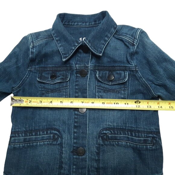 Gap Jacket Girls Medium Blue Kids 1969 Button Up Denim Pockets Dark Wash Stretch - Picture 3 of 15